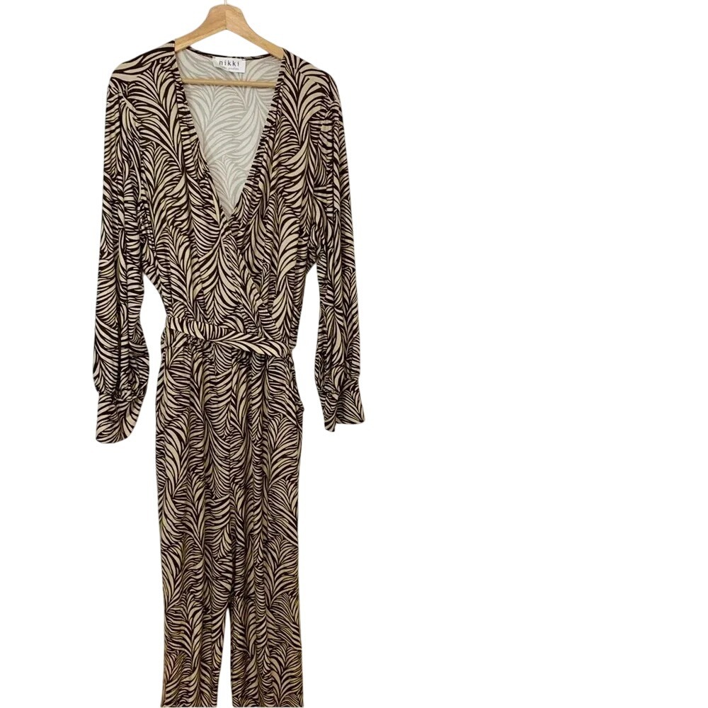 Nikki Poulos Wide Leg ‎ Jumpsuit  3X Animal Print Knit Long Sleeve Stretch Boho